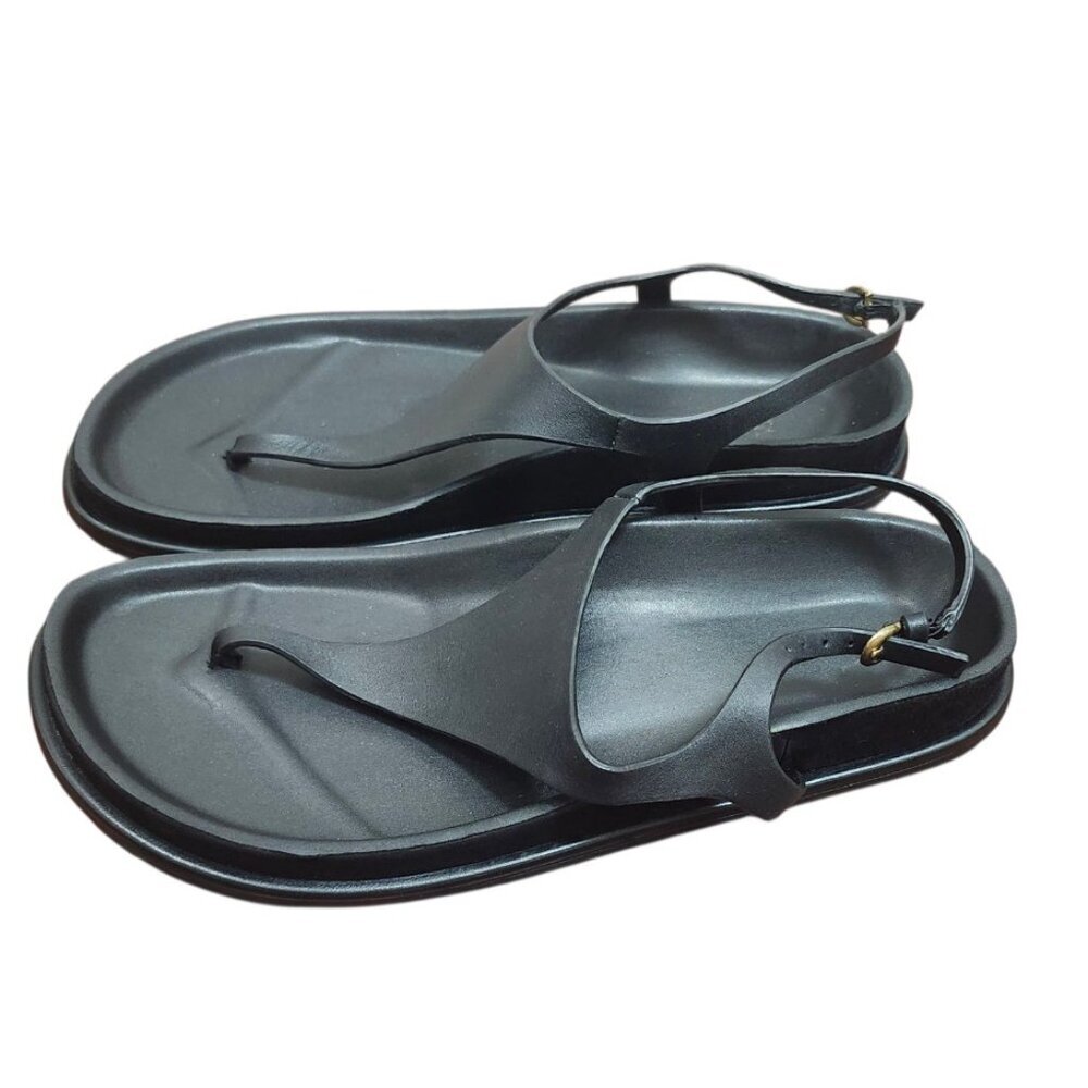 ZARA Women Black Minimalist Slingback Thong Sandals Size 36 Slip-On Flat Summer - Picture 7 of 11